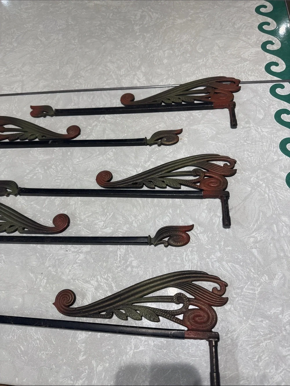 Set 5 ANTIQUE expanding swing arm curtain rods- Art deco style with mounts